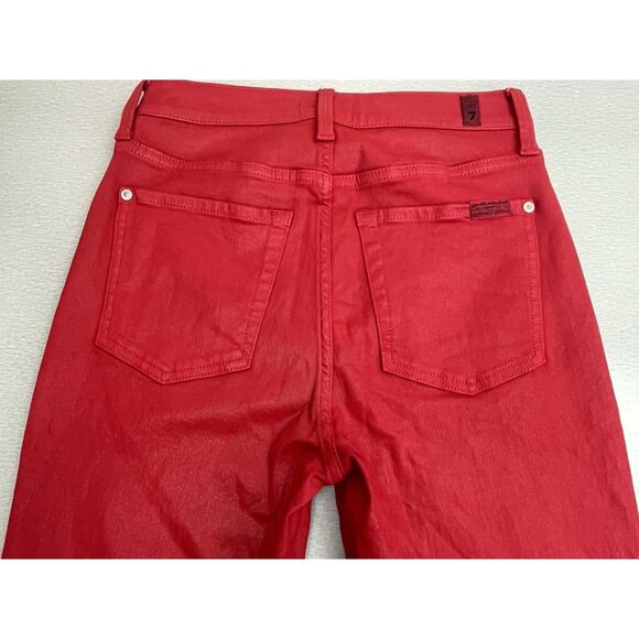 7 FOR ALL MANKIND HIGH WAIST ANKLE SKINNY IN COATED LAVA RED SIZE 27 - Picture 14 of 14
